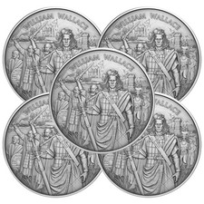 Lot of 5 - 1 Troy oz William Wallace Design .999 Fine Silver Round