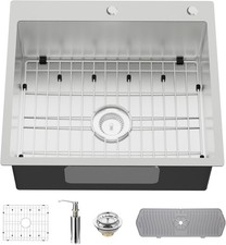 25x22 Inch Drop In Kitchen Sink Stainless Steel Single Bowl  Modern Topmount