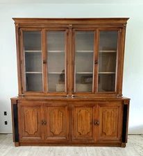 Antique China Cabinet Hutch Buffet Two-Piece Glass / Wood Set