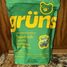 Gruns Adults Super Greens Gummies, Superfood Gummy Bears with Spirulina 224-8 ct