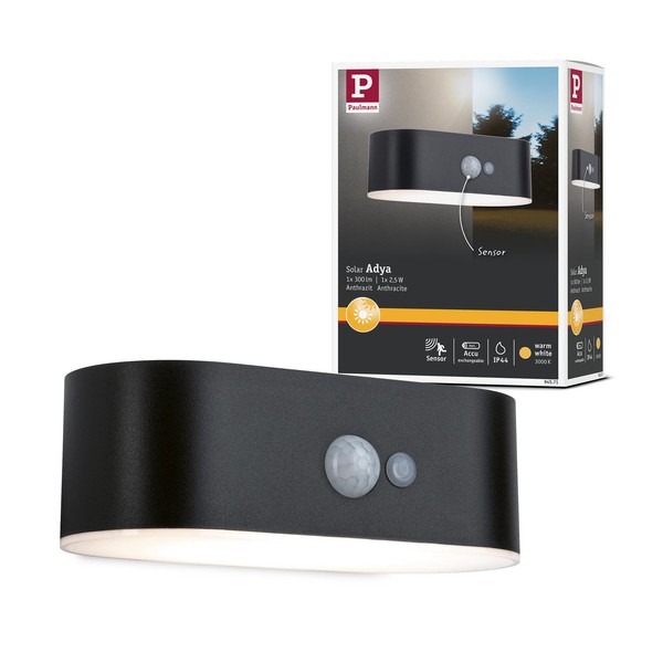 Solar LED AußEnwandleuchte Adya Bewegungsmelder IP44 3000K 200Lm Schwarz-image