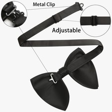 Men Black Satin Velvet Oversized Pre Tied Bow...