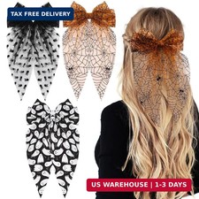 3 PCS Halloween Hair Bows for Women Girls,Pumpkin Large Hair Ribbon Bow Barrette
