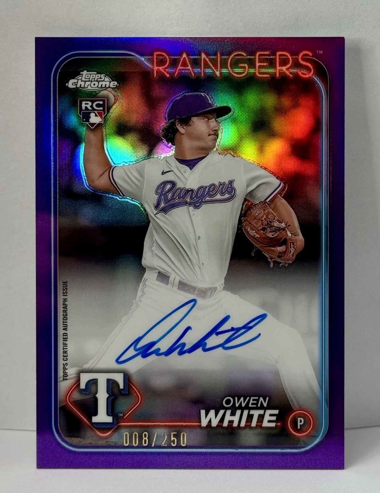 Owen White 2024 Topps Chrome Purple Refractor Autograph /250 Rookie Rangers