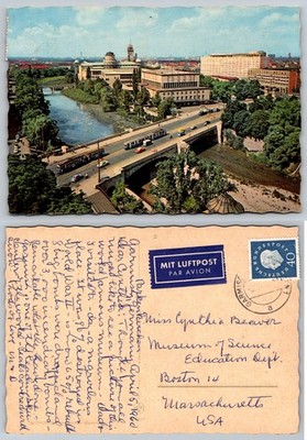 1960 Munich Germany Deutsches Museum Isar River Bridge Tram Vintage Postcard