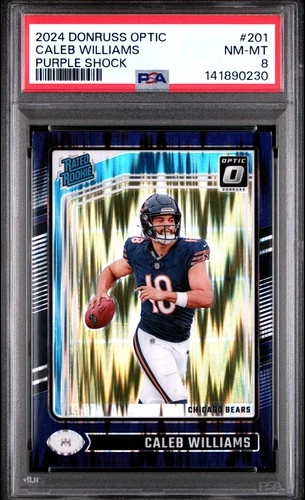 2024 PANINI DONRUSS OPTIC PURPLE SHOCK #201 CALEB WILLIAMS ROOKIE RC PSA 8