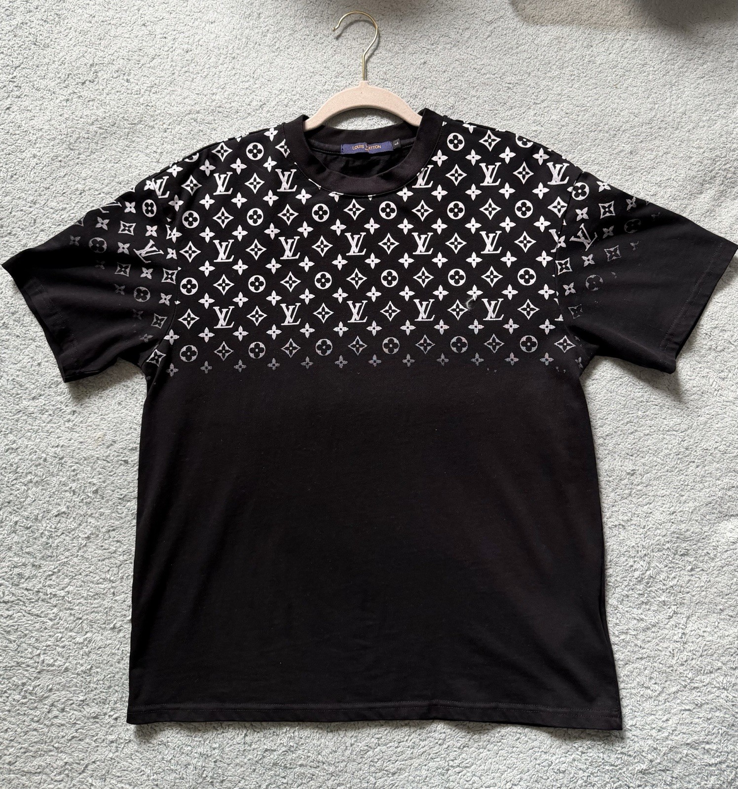 Louis Vuitton Men’s L Black Cotton Crew Neck Monogram Logo Short Sleeve T-Shirt