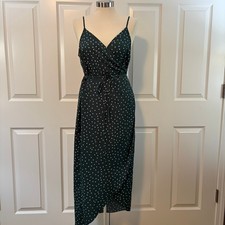 ASOS Design Dark Green Polka Dot Wrap Midi Dress Womens Size 10P