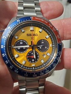 Seiko Prospex Speedtimer Pogue Solar Steel Bracelet Gold Dial Watch SSC947