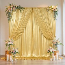 Thick 20 ft x 10 ft Gold Sequin Backdrop Curtain for Parties, Free Glitter Ph...