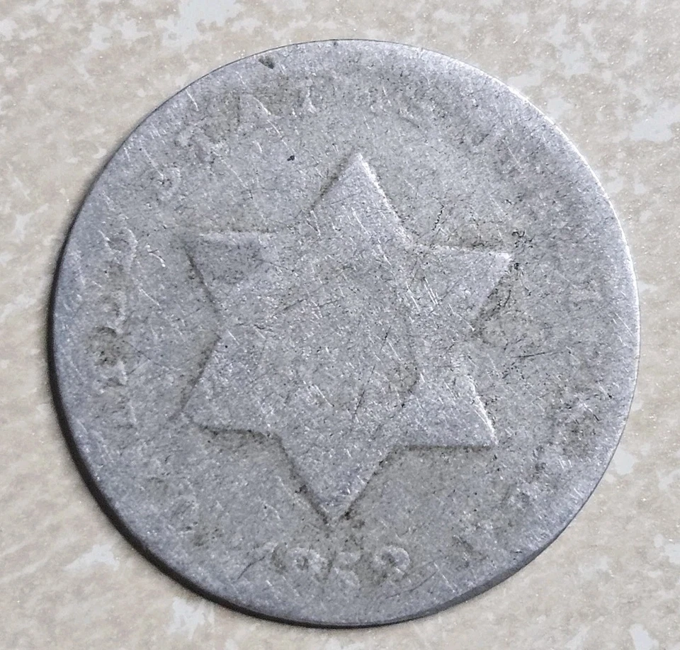 1852 Three Cent Silver Trime RARE CONTEMPORARY Bogus 3c - Image 3 of 4