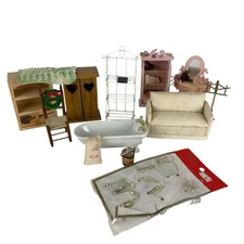 Doll House Furniture Lot Book Case Claw Foot Tub Vanity Coffee Bag Baker Rack
