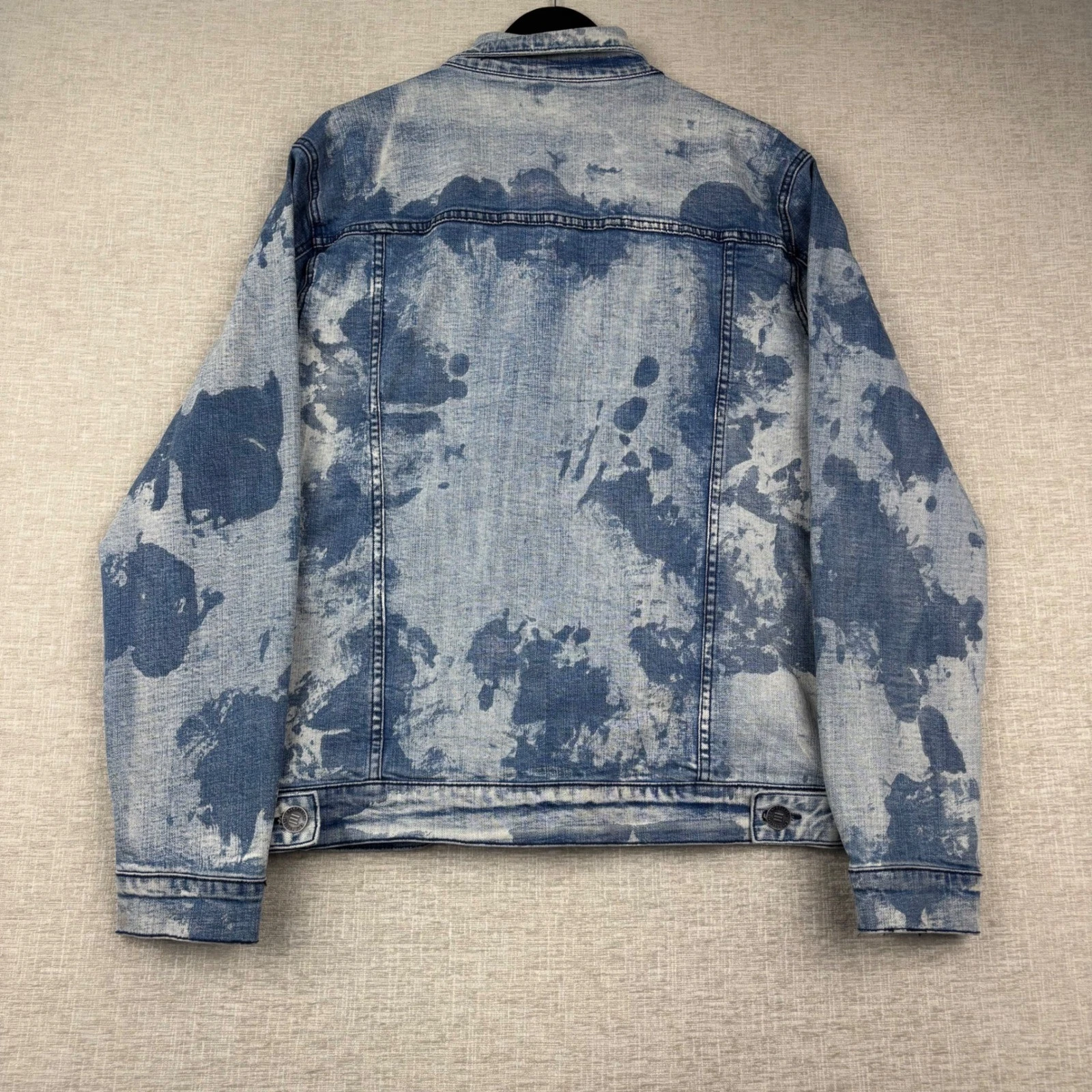 Embellish Mens Grungy Blue Acid Wash Bleach Splatter Denim Trucker Jacket XL image 4