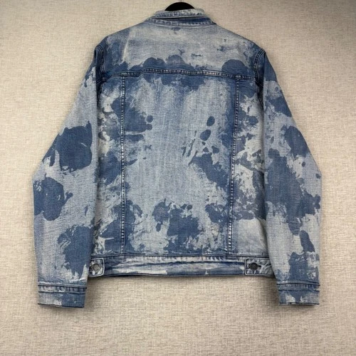 Embellish Mens Grungy Blue Acid Wash Bleach Splatter Denim Trucker Jacket XL image 4