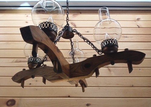 Vintage 60s 70s Ox Yoke Chandelier 4 Light Country Rustic Fixture - Picture 18 of 21