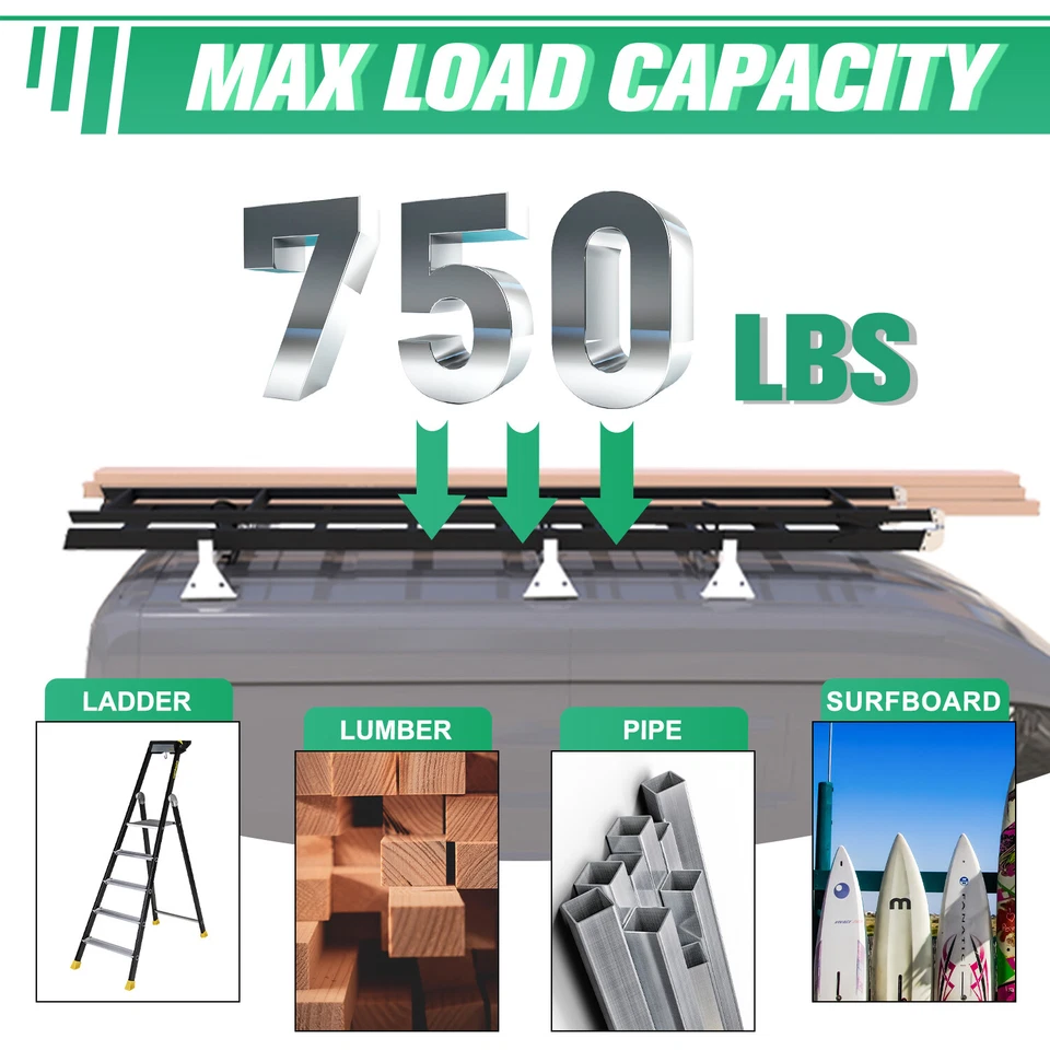 Сверхпрочный 3 бар лестница багажник на крышу подходит для 2013-2025 RAM ProMaster высокая крыша новый - Изображение 4 из 4