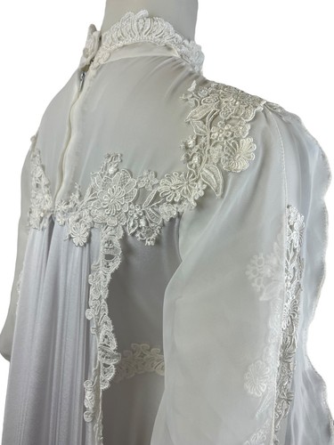 VTG 70s Wedding Bridal Gown Size S White Lace Boho Beach Classic Simple Modest - Picture 13 of 19