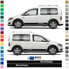 Auto Seiten-Streifen Dekor-Sticker komp. mit VW Caddy - Wunsch-Text & Farbe