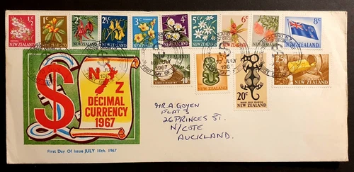 New Zealand Stamps 1967 Decimal Currency 14v to 25c First Day Cover (w)