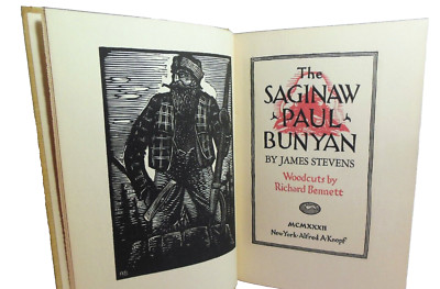 Saginaw Michigan Paul Bunyan Woodcuts by Ricard Bennett FIRST EDITION 1932 HB