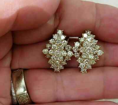 2Ct Round Cut Lab-Created Diamond Cluster Stud Earring 14K Yellow Gold Plated