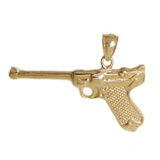 New 14k Yellow Gold Pistol Handgun Charm Pendant