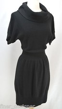 Ann Taylor Dress cowl neck Jet black wool knit sweater dress classic chic Size S