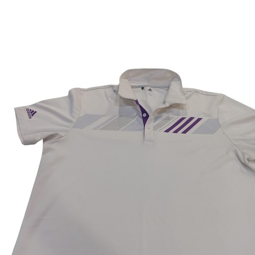 Adidas Polo Shirt Mens White Blue Purple Striped Climacool Golf Stretch L Large - Bild 6 von 17
