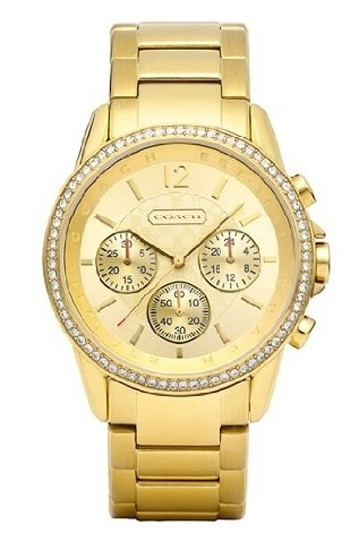 Coach Gold Crystal Bezel Signature Sport Bracelet Watch 14501567