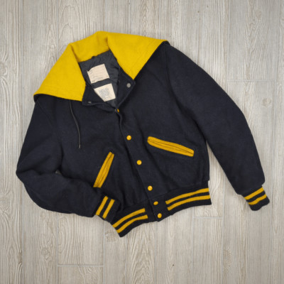 Vintage 1960-70s DeLONG Sailor Collar Wool Stadium Award Jacket Coat 36 Small