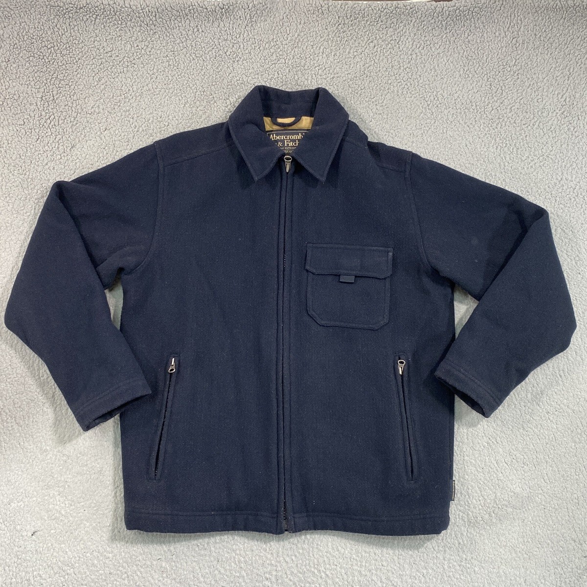 Abercrombie Fitch Mens Small Coat Jacket Wool Blend Navy Full Zip