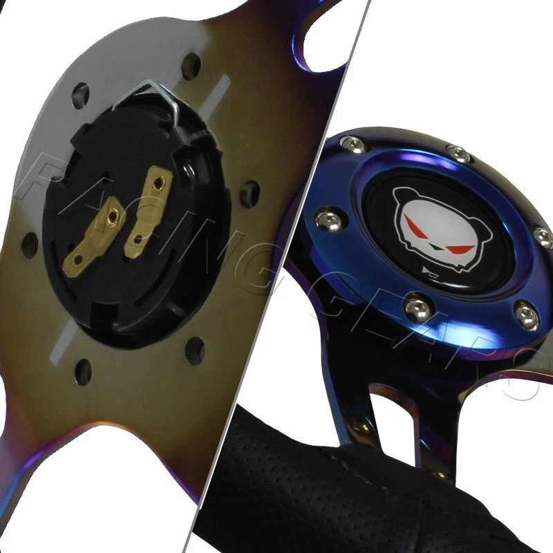 Volante 350mm 3 radios drift racing titanio rojo cosido cuero negro Foto 3 de 3