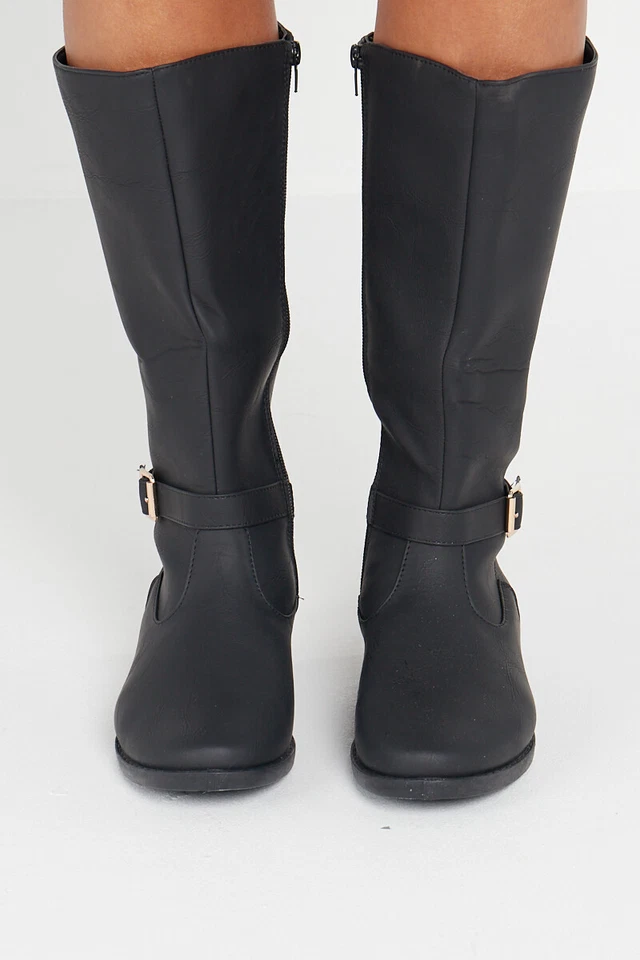 BOTAS DE MUJER SEÑORA TACÓN BAJO CON CREMALLERA MEDIA PANTORRILLA DEBAJO DE LA RODILLA HEBILLA ZAPATOS Foto 3 de 4