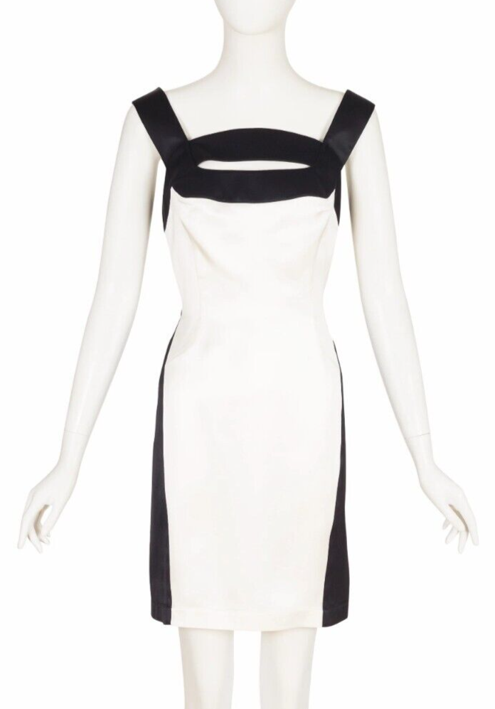 mugler black and white dress Thierry 1990s NWT Vintage & Satin Silhouette Cocktail M length. new-sizechart-alphatopsMensButtonShirts THE BEST BLACK TIE Kid Size:8