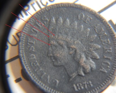 Indian head cent/penny 1873 double LIBERTY Snow-1 XF details