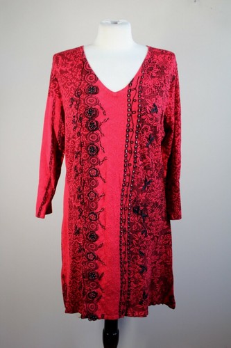 Alberto Makali L Red Black Floral Pattern Beaded Sweater Dress - 第 1/10 張圖片
