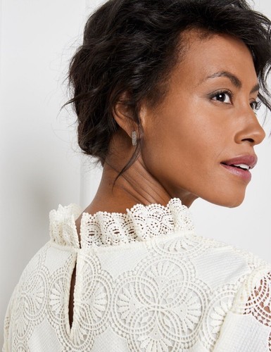 NWT Talbots Women Medallion Lace Top Blouse XS Ivory White Ruffle Scalloped Hem - Picture 3 of 10