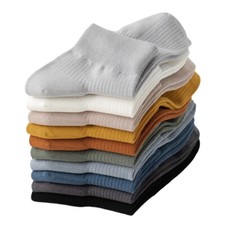 5 Pairs Men Solid Cotton Striped Mid Calf Sports Stretch Breathable Summer Socks