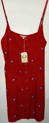 NWT OBEY Red Floral Polka Dot Rayon Mini Dress M
