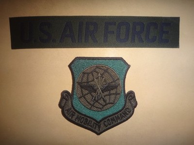 2 USAF Subdued Patches: U.S. AIR FORCE + AIR MOBILITY COMMAND *Never Worn*