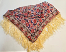 Vintage - Indian Pure Silk Shawl with Fringe- Measures 39 x 42