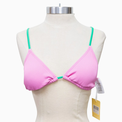 CHARLIE HOLIDAY Pink Green Eden Bikini Tri Ribbed Top Size SMALL