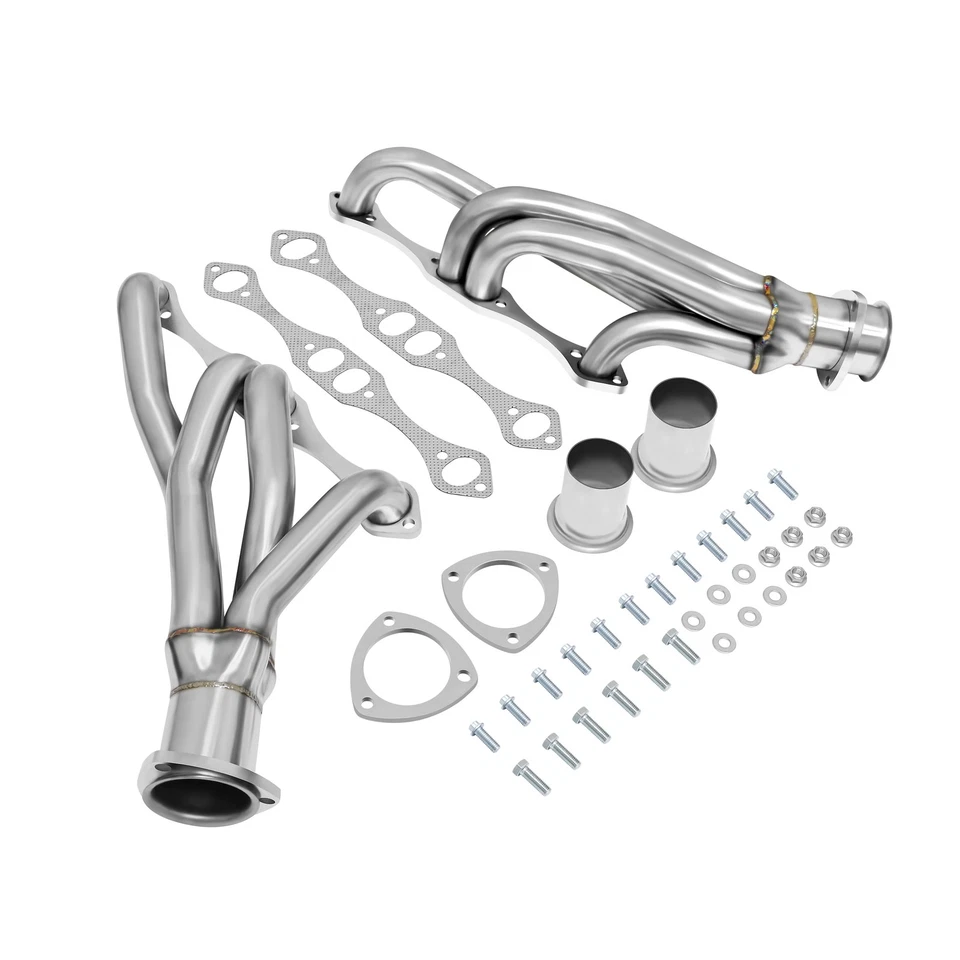 Cabezales de acero inoxidable para Chevy bloque pequeño SB V8 262 265 283 305 327 350 400 Foto 3 de 4