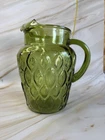 Vintage Anchor Hocking Avocado Green Glass Madrid Teardrop Diamond Pitcher 82 oz