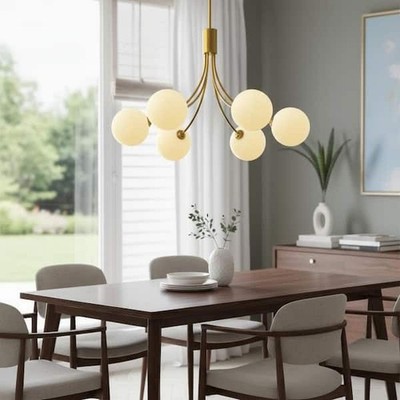 Yansun 6-Light Vintage Gold Sputnik Linear Pendant Chandelier ZX24401FDBA2