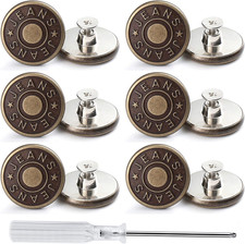12 Sets Adjustable Buttons for Jeans, 20Mm No Sew Instant Metal Buttons, Removab