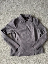 Doe & Rae Women's Gray Leopard Print Zip Up Casual Cold Weather Jacket Large