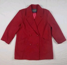 Vintage Pendleton Red Wool Pea Coat Double Breasted Overcoat Women  s 14 USA Made