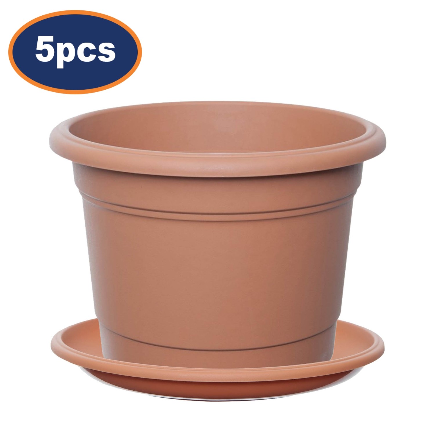 5Pcs 30cm Round Brown Planter & Drip Saucer Tray Terracotta Milano Garden Plant