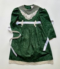 Vintage Rare Editions Girls Party Dress Dark Green Sz 5 Crinoline Cream Lace
